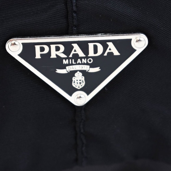 PRADA: Black, Tessuto Nylon & Leather Logo Hobo/Shoulder Bag (sv) - Picture 4 of 14